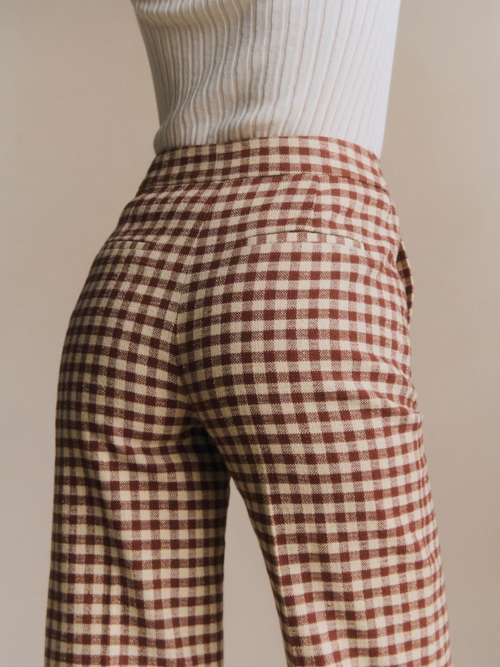Sézane Martin Cropped Trousers Brown Ecru 8 - Picture 2 of 5